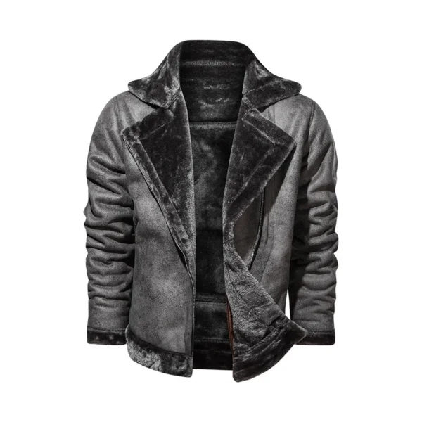 Mens Turn Down Collar Genuine Leather Jacket With Cross Zipper - Image 8
