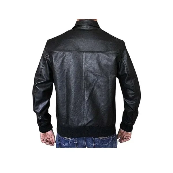 Lumina Black Leather Bomber Jacket - Image 2