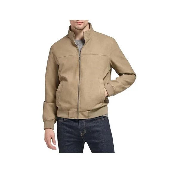 Urbanite Beige Suede Bomber Jacket
