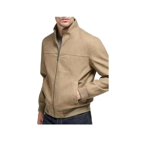 Urbanite Beige Suede Bomber Jacket - Image 3