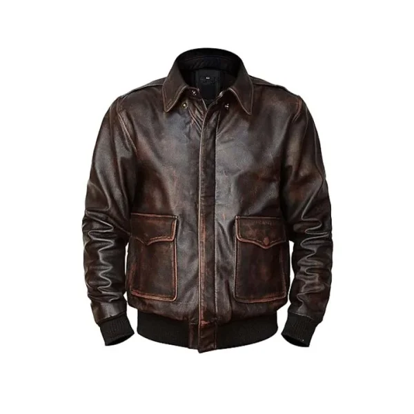 A-2 Flight Coffee Leather Bomber Jacket - Image 5