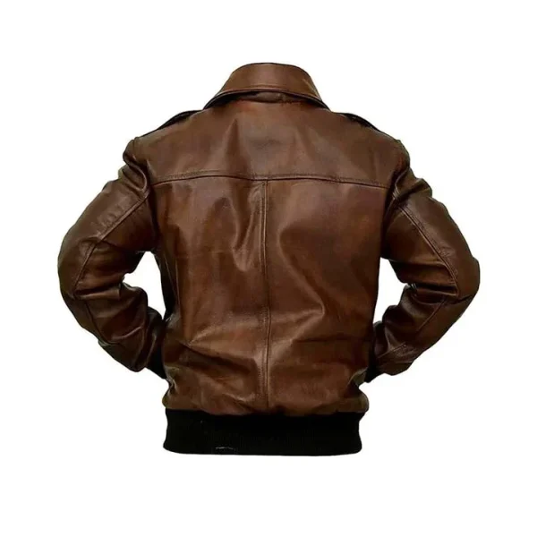 A-2 Flight Coffee Leather Bomber Jacket - Image 8