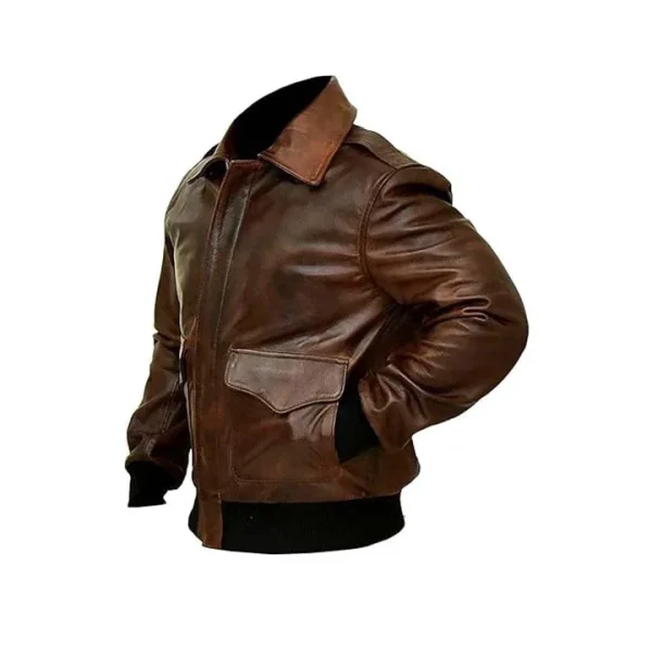 A-2 Flight Coffee Leather Bomber Jacket - Image 7