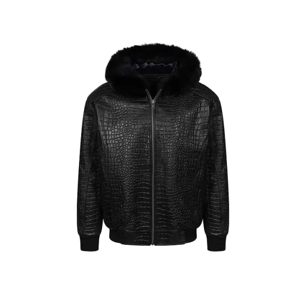 Croc Print Leather Bomber Jacket