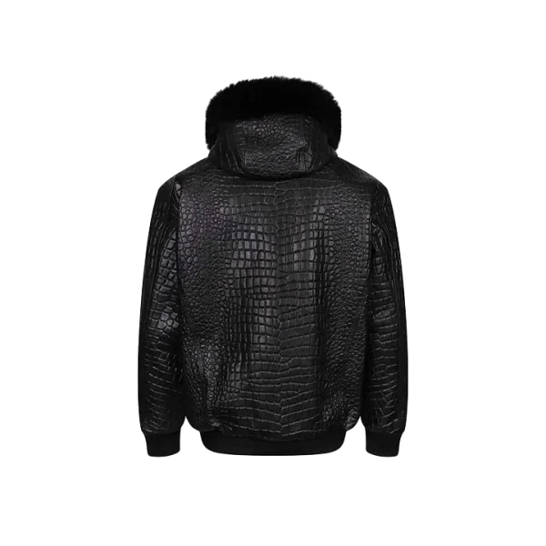 Croc Print Leather Bomber Jacket - Image 2