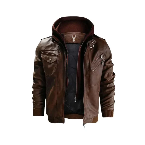 Guerrilla Original Leather Jacket with Hood - Image 3