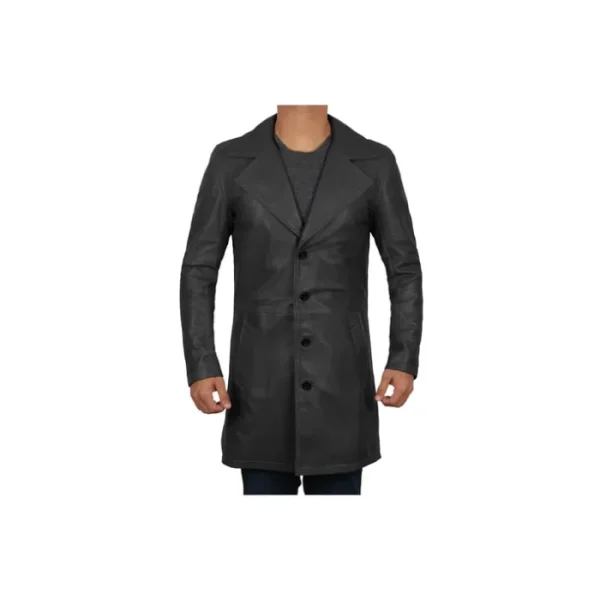 Men's 3/4 Length Black Leather Coat