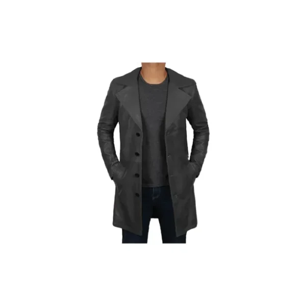 Men's 3/4 Length Black Leather Coat - Image 2
