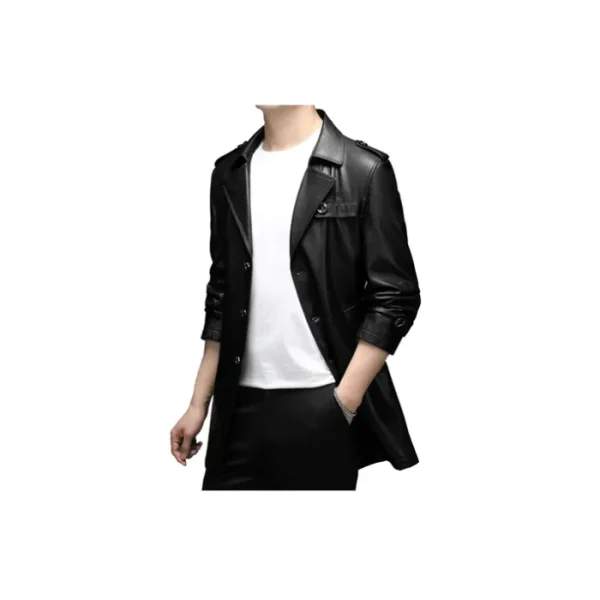 Men's Fashion Trench Leather Coat - Image 2