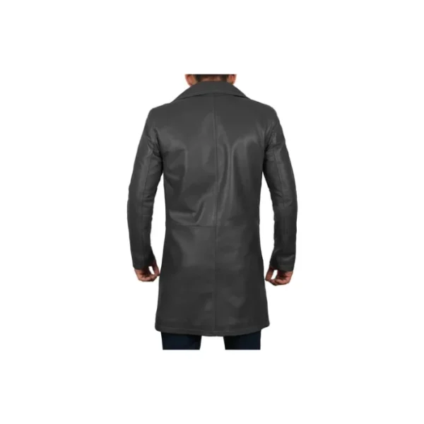 Men's 3/4 Length Black Leather Coat - Image 3