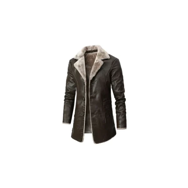 Men's Fur Turn Down Collar Leather Coat - Image 3