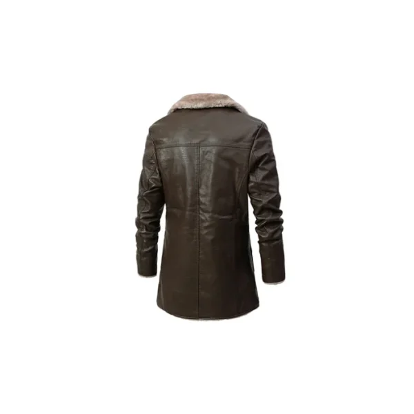Men's Fur Turn Down Collar Leather Coat - Image 4