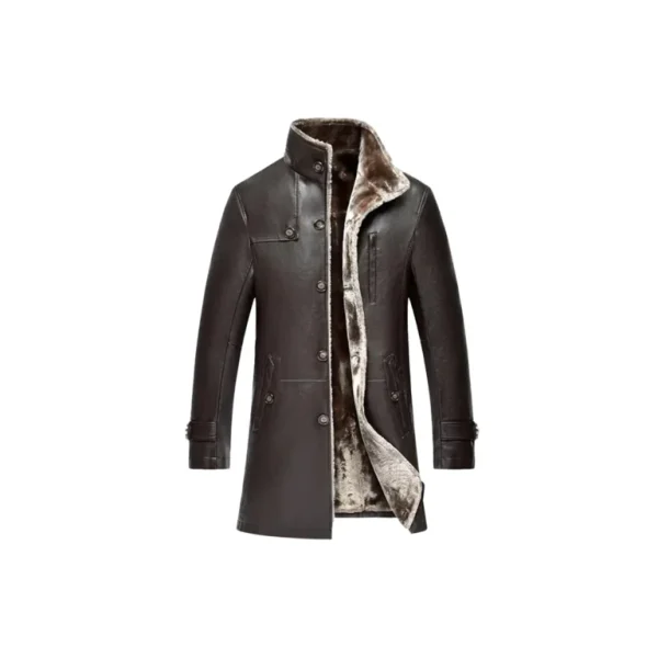 Men's Parka Style Shearling Genuine Leather Coat - Image 4