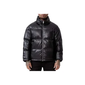 Arctic Cozy Black Leather Puffer Jacket