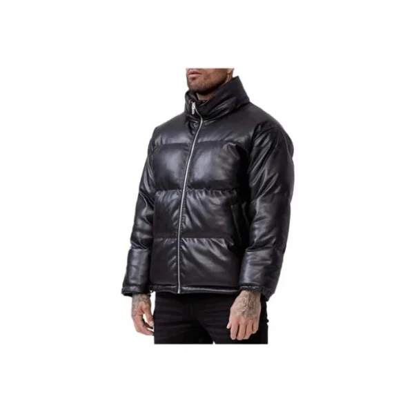 Arctic Cozy Black Leather Puffer Jacket - Image 2