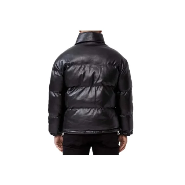 Arctic Cozy Black Leather Puffer Jacket - Image 3