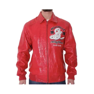 Soda Club Slim Fit Red Pelle Pelle Leather Bomber Jacket