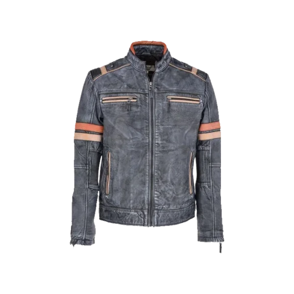 Men's Distressed Cafe Racer Biker Original Leather Jacket - Image 3