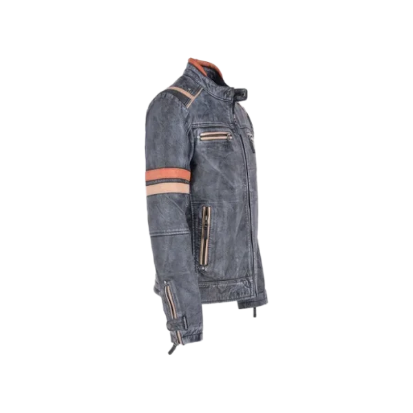 Men's Distressed Cafe Racer Biker Original Leather Jacket - Image 4