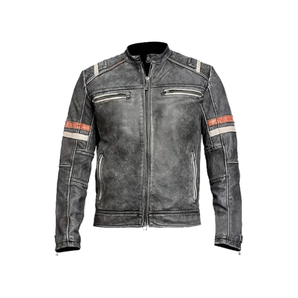 Men's Distressed Cafe Racer Biker Original Leather Jacket - Image 6