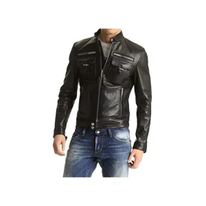 Men's Slim Fit Moto zipper Leather Jacket
