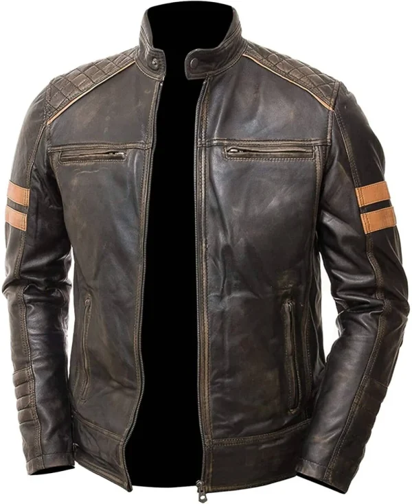 Men's Distressed Cafe Racer Original Leather Jacket