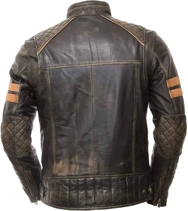Men's Distressed Cafe Racer Original Leather Jacket - Image 2
