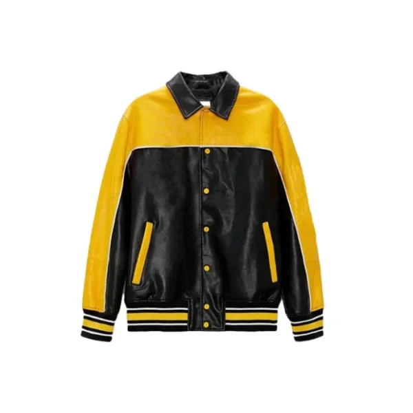 Polo Varsity Yellow Leather Bomber Jacket - Image 3
