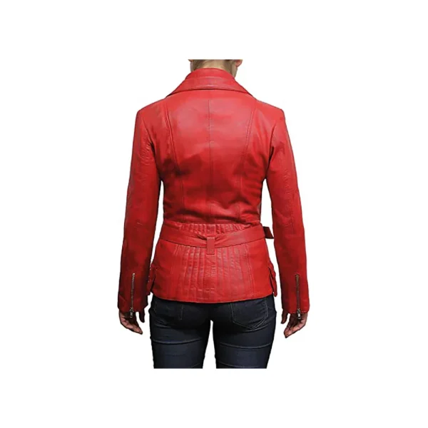 Women's Belted Front Zip Designer Moto Jacket - Image 11