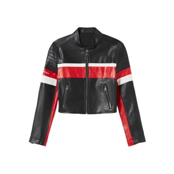 Women's Full Zip Snap Collar Trendy Biker Jacket - Image 2