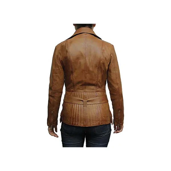 Women's Belted Front Zip Designer Moto Jacket - Image 2