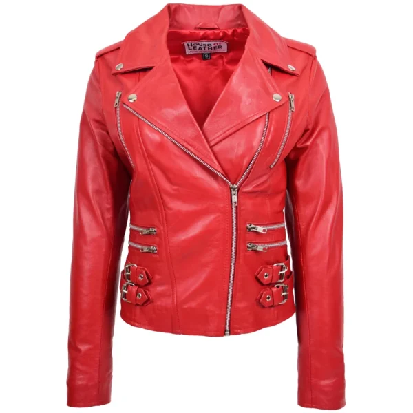 Women's Asymmetrical Front Zip Fitted Moto Jacket - Image 3