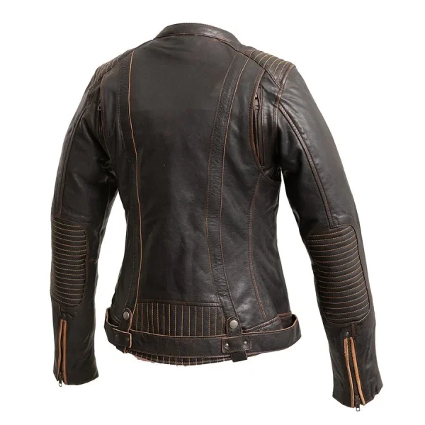 Women's Moto Biker Black Leather Jacket - Image 2