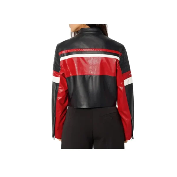 Women's Full Zip Snap Collar Trendy Biker Jacket - Image 3