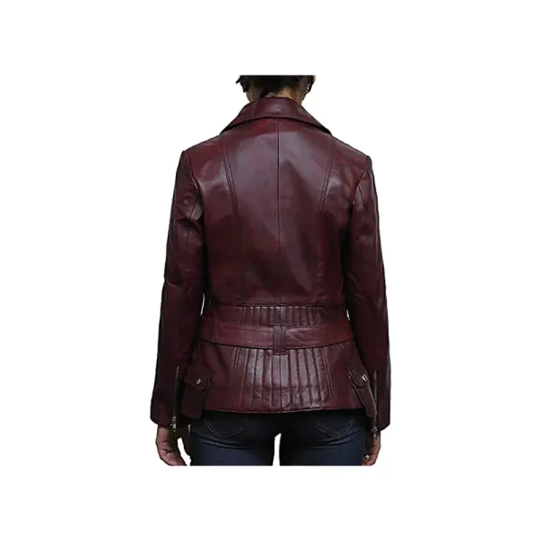 Women's Belted Front Zip Designer Moto Jacket - Image 5
