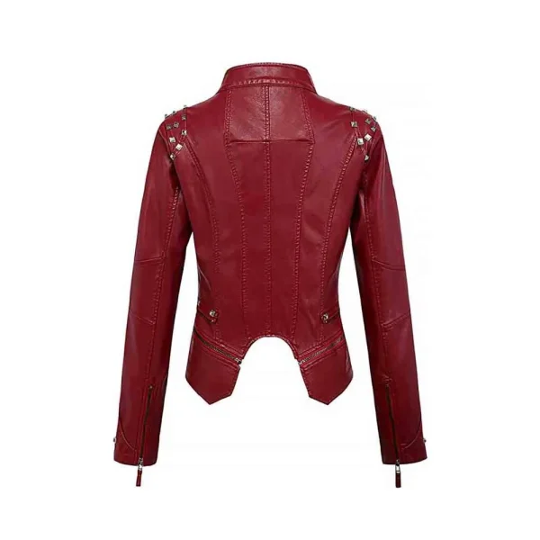 Women's Zipper Closure Dual Lap Collar Genuine Leather Jacket - Image 8