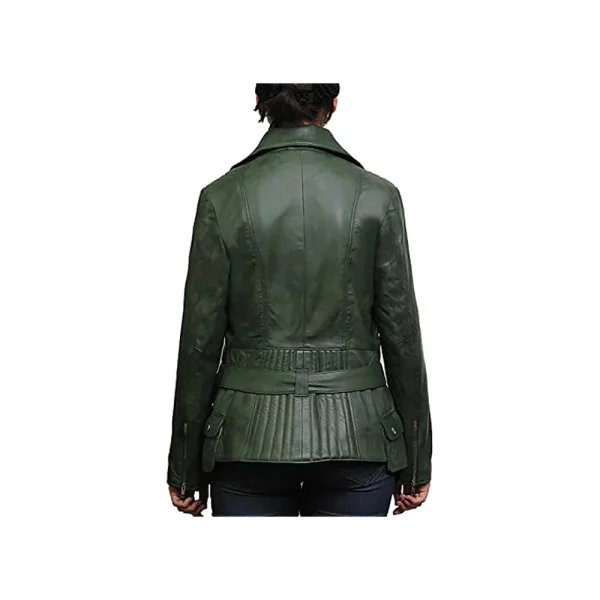 Women's Belted Front Zip Designer Moto Jacket - Image 9