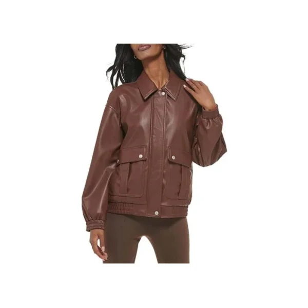 Posh Leather Bomber Jacket - Image 7