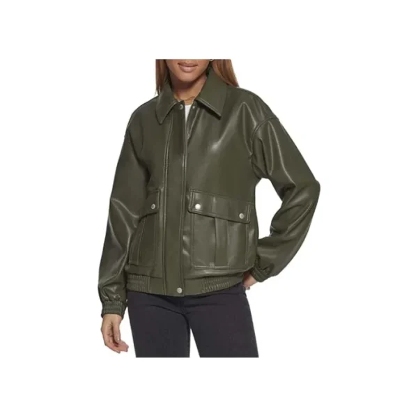 Posh Leather Bomber Jacket - Image 8