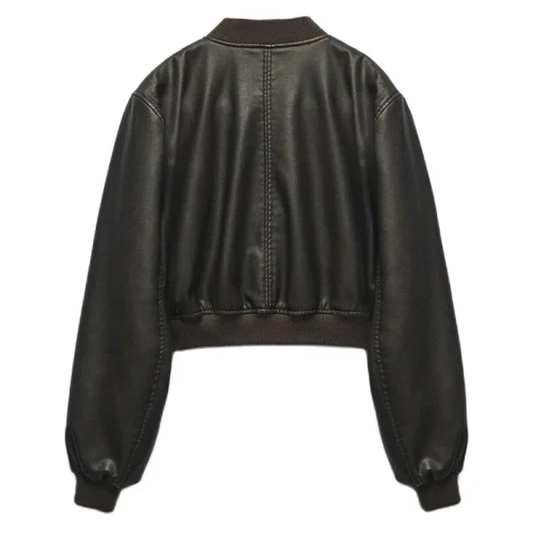 Echo Black Leather Bomber Jacket - Image 2