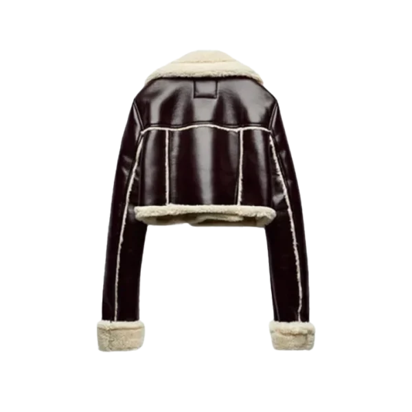 Women's Asymmetrical Shearling Leather Cropped Jacket - Image 3