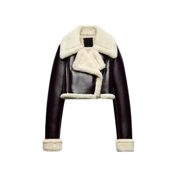 Women's Asymmetrical Shearling Leather Cropped Jacket - Image 2