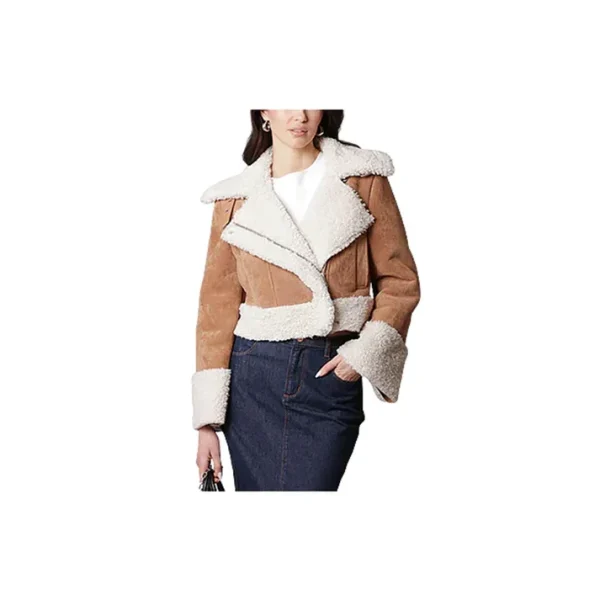 Women's Asymmetrical Suede Leather Cropped Jacket