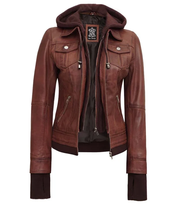 Mystique Brown Leather Bomber Jacket