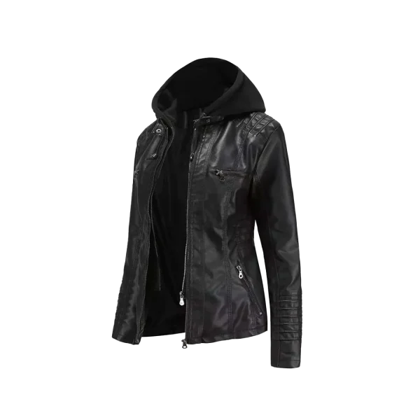 Women Winter Original Leather Biker Jacket - Image 2