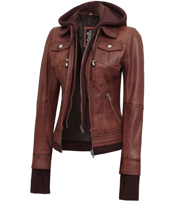 Mystique Brown Leather Bomber Jacket - Image 2