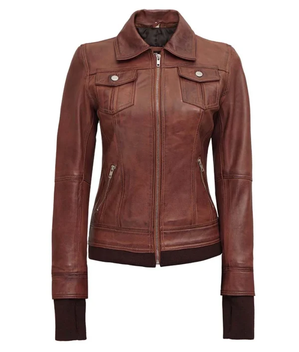 Mystique Brown Leather Bomber Jacket - Image 3