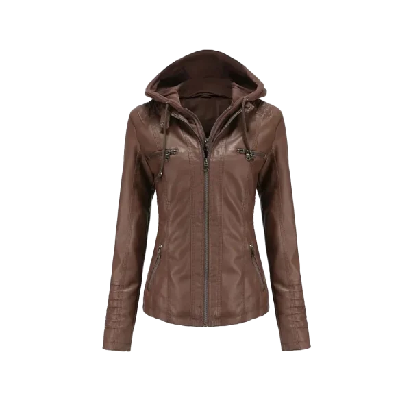 Women Winter Original Leather Biker Jacket - Image 4