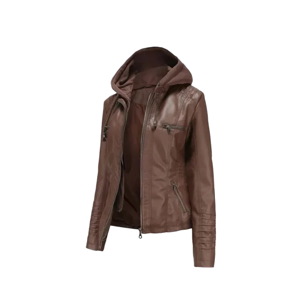 Women Winter Original Leather Biker Jacket - Image 5