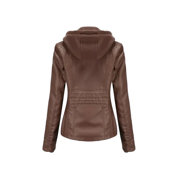 Women Winter Original Leather Biker Jacket - Image 6